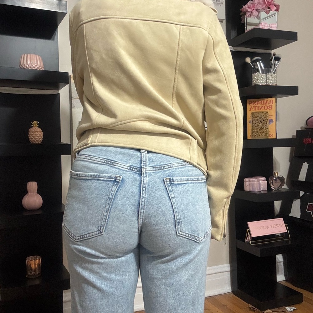 Source Unknown Cream Leather Jacket With Faux Fur… - image 4